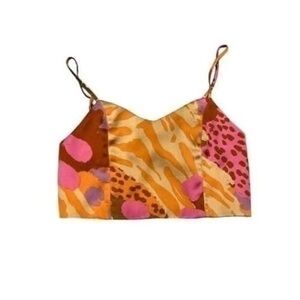 Christian Lacroix Animal Print Resort Vacay V Neck Bustier Cami Strap Crop Top